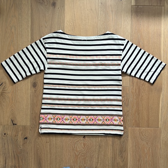 J. CREW Stitchwork Stripe Boat Neck 1/2 Sleeve Shirt Neon Embroidery - Small - Picture 8 of 14